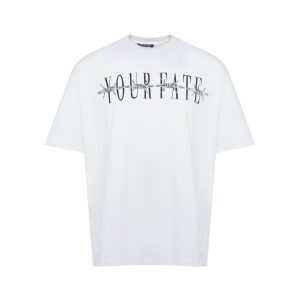 Белая футболка YFT Your Fate с серым принтом колючей проволоки oversize кроя