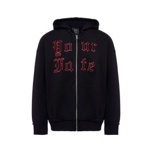 Чёрное худи ZIP Gothic на молнии с готической вышивкой Your Fate унисекс
